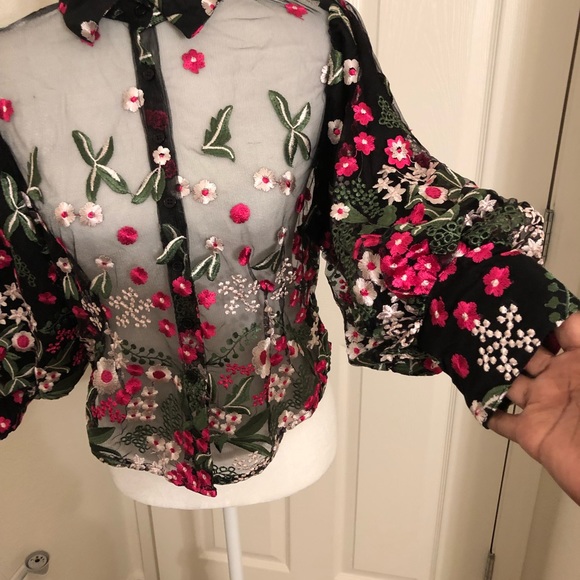 ⭐️HOST PICK Black Mesh & Floral Detail Blouse⭐️ - Picture 3 of 6